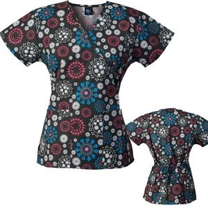 Med Gear Women's Black Floral Scrub Top